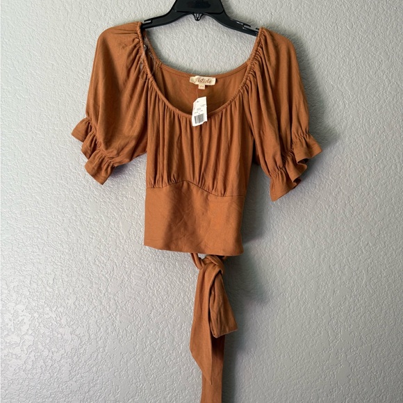 Listicle Tops - Listicle Women's Ribbed Knit Ruched Tie-Back Top in Tangerine Size XL